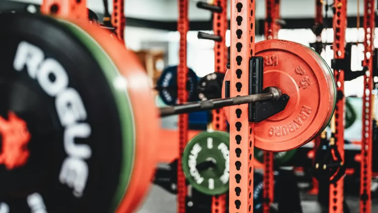 klatka do przysiadów z załadowaną na nią sztangą